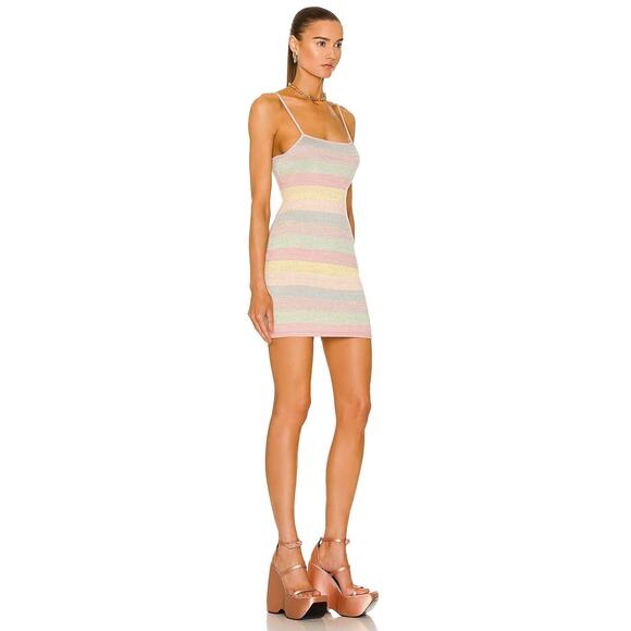 LoveShackFancy Lessie Knit Mini Dress L Pastel Stripe Boho Resort - Picture 2 of 7